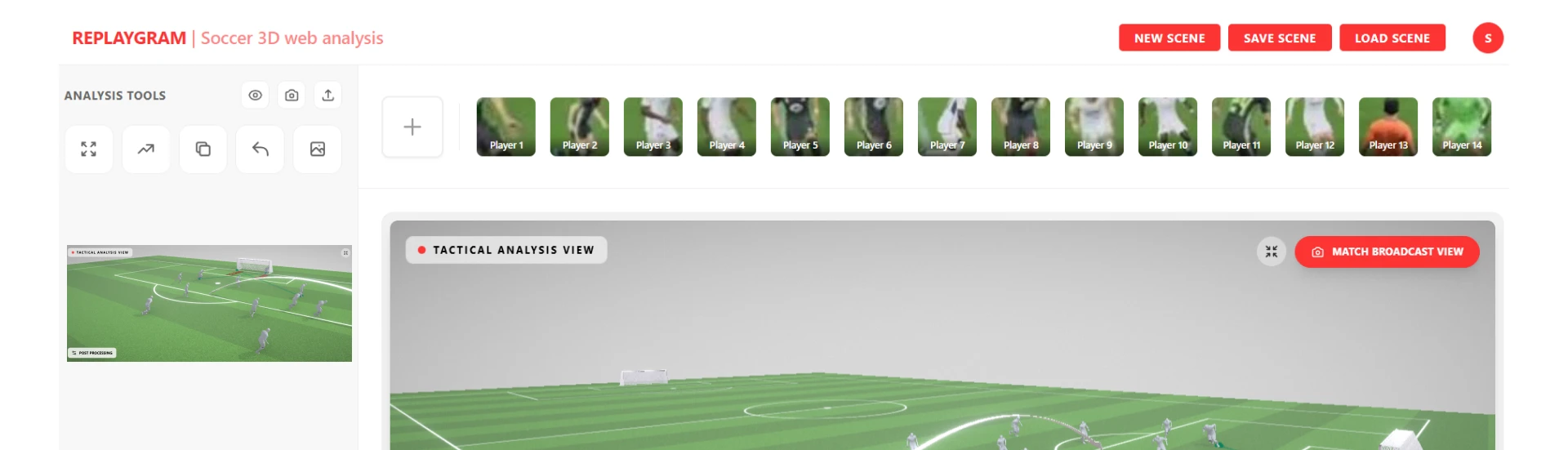 Replaygram soccer 3D web analysis